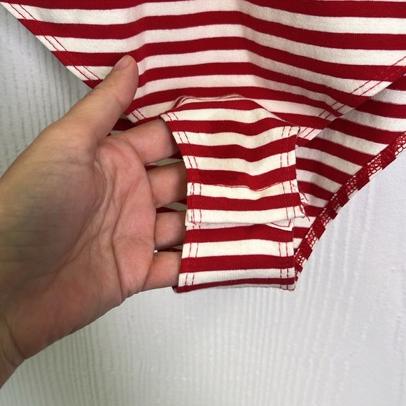 H&M - Red And White Stripe Low Criss Cross Back Long Sleeve Bodysuit Size Small - Picture 7 of 10